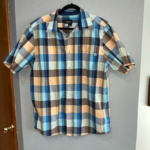 Marmot short sleeve green blue‎ plaid button down shirt men’s size L